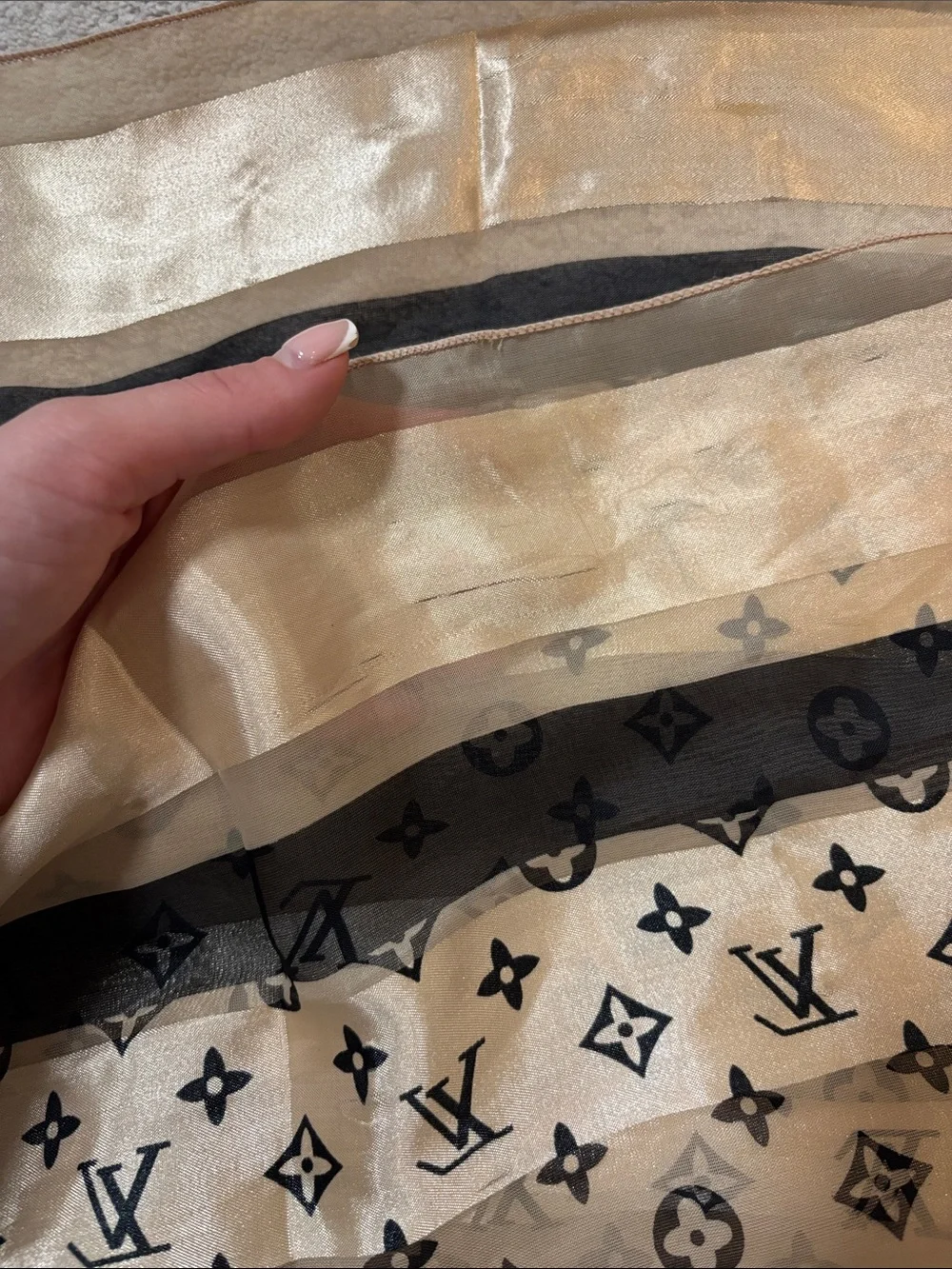 Louis Vuitton monogram silk scarf.